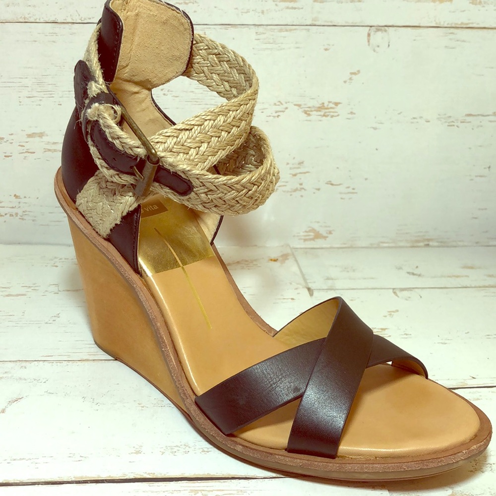 dolce vita Leather& Jute Ankle Strap Wedge Sandal
